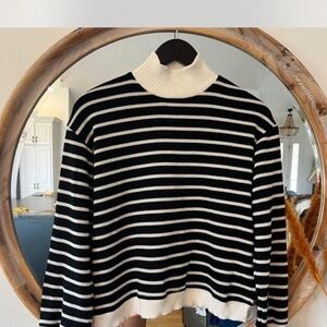 Zara Black and White Striped Turtleneck Sweater